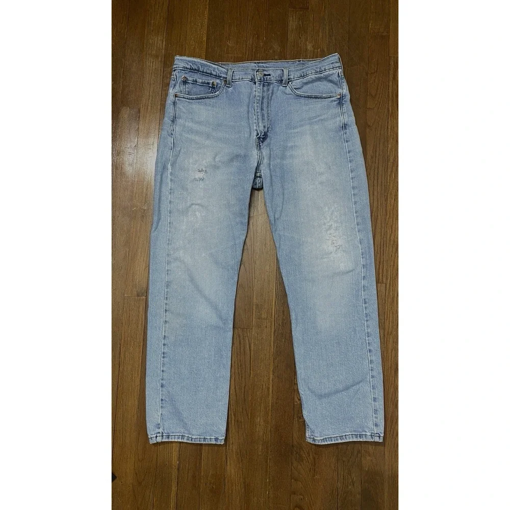 Levis 505 Jeans Mens Sz 36x29 Fit Straight Leg Distressed Broken-In Light Wash‎